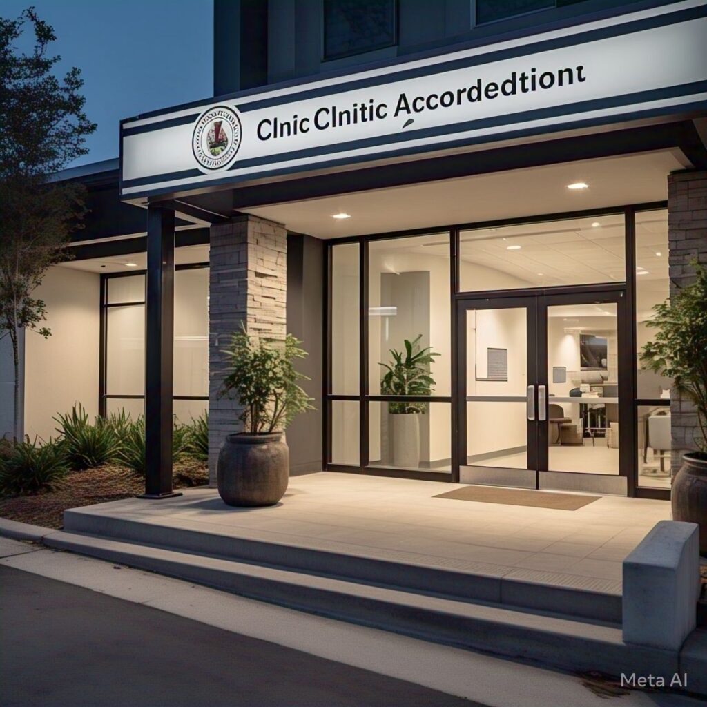 A licensed healthcare clinic with an accreditation seal displayed, highlighting the importance of verifying clinic credentials for safe abortion care.