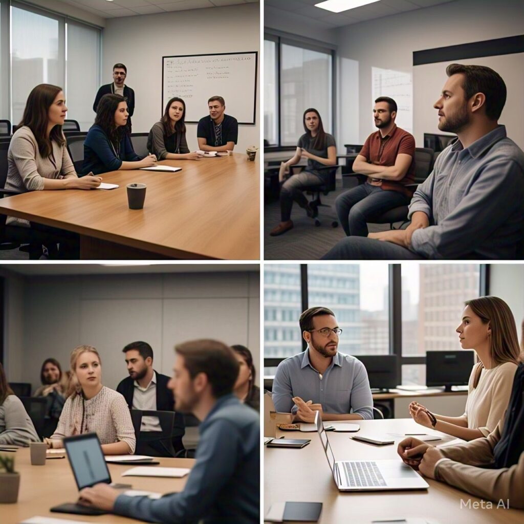A split-screen image showing an in-person abortion support group on one side and a virtual support session on the other.