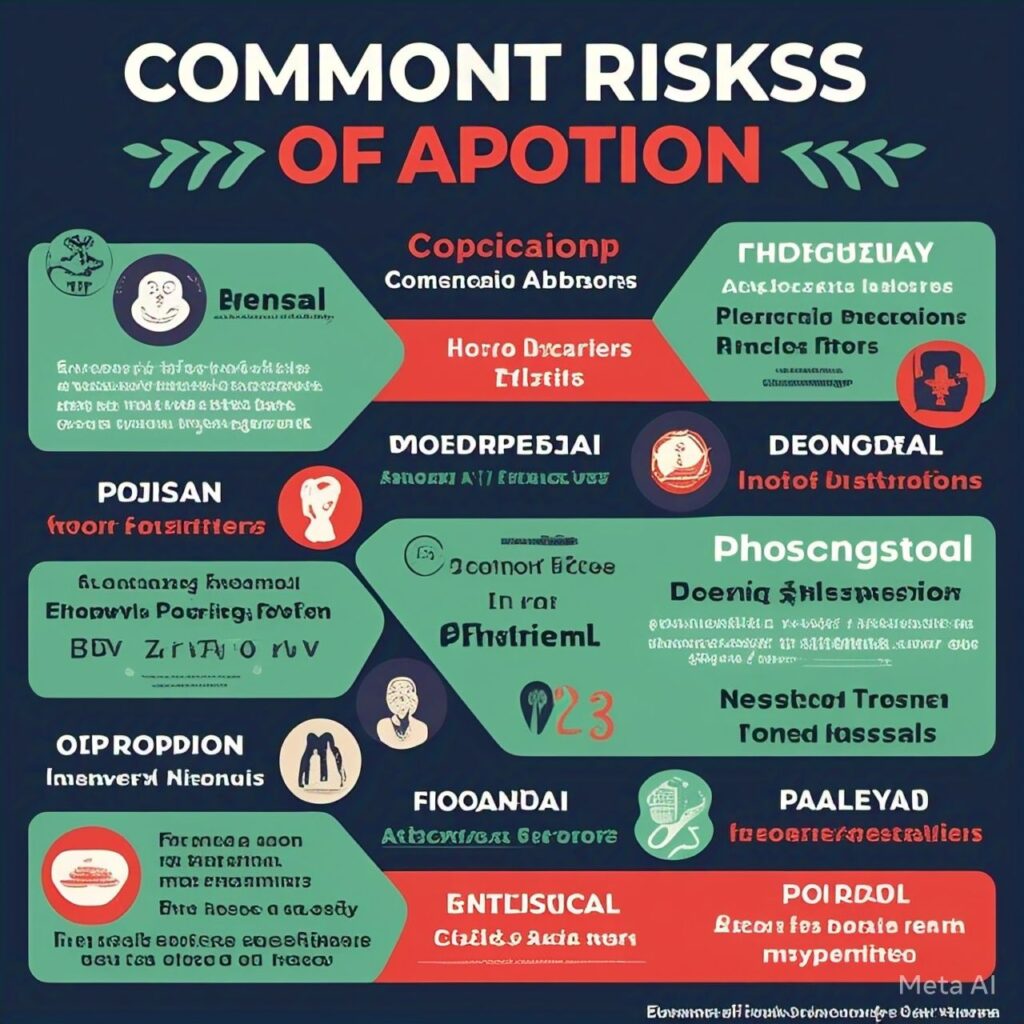 An infographic summarizing the risks of abortion, including bleeding and infection.